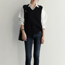 여성봄조끼 오버핏 브이넷 봄 가을 베스트 나시 니트 조끼