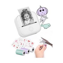 라벨 인쇄 Memoking 미니 스티커 프린터 T02 열 휴대용, White, 1 Printer + 3 Rolls Paper