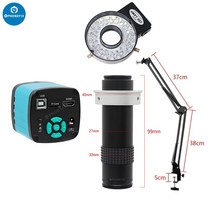 전자현미경 48mp 4k 1080p hdmi usb 산업용 비디오 디지털 현미경 카메라 1-130x 줌 c 마운트 렌즈 캔틸레버 스탠드 수리 납땜, 풀세트