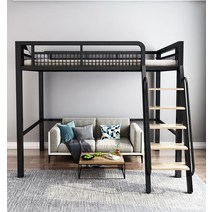 원룸 작은방 철제 이층 계단형 2층 침대 DIY 성인 벙커침대 안전가드 분리형 복층, 1000mmx1900mm, 블랙