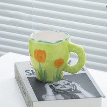 카페 유리 머그 이쁜잔 찻잔 수제 세라믹 불규칙 컵 접시 세트 한국 핸드 페인팅 격자 클라우드 커피 및 차 라떼 가정용 식기, K