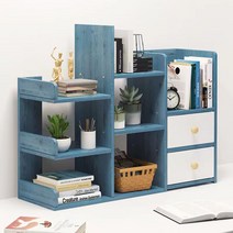 국내출하 튼튼한 책꽂이 선반 책상책꽂이 원목 미니 간이 책상위 정리함 선반 삼층 책상 책꽂이, 북유 블루 나무 컬러
