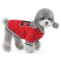 준성 C타입 강아지 옷 패딩 하네스 반려견 소형견 애견 겨울 아우터 야구 점퍼 의류, 레드