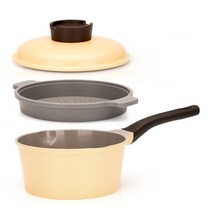 하우쎈 라슐랭 인덕션 라면전용냄비 반반뚜껑+찜기 세라믹 코팅냄비 싱글족 혼밥, IH 18cm + 찜기 옐로우