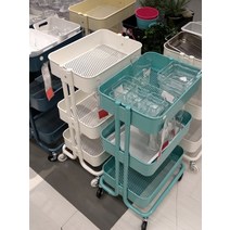 북유럽 사이드 ins 테이블 이동식 카트 웨건 틈새 주방 수납장 선반 전자렌지 렌지대 다용도 홈카페 찬장 그릇장 부엌, 34 층, C 레이크 블루 3 층  두꺼운 탄소강  쉬운 설치