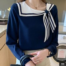 가바바 여성 블라우스 워터마린걸룩 네이비 카라리본 포인트 데일리 블라우스 G59153