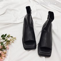 로즈블로썸 멜팅브라운 여성 토오픈 앵클 부츠 통굽 슬림부츠 2color (7402392)