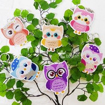 [토단]아크릴 부엉이 보석십자수 열쇠고리, 잠자는 부엉이 핑크