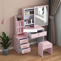 화장대 c918c501 심플 모던 드레서 가정용 침실 밀도 보드 메이크업 테이블 거울 서랍 잠금 의자 포함, c918 핑크