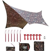 MIS 3.4m x 2.7m11피트 9피트 해먹 레인 플라이 육각 위장 캠핑 방수포 방수 배낭여행 텐트 풋프린트 및 다기능 햇빛 가리개 쉘터 캐노피 서바이벌 피크닉 하이킹에 적합, 카모플라주