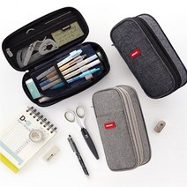 대용량 수납 신학기 파우치 학생문구 패브릭 캔버스 필통, 진그레이