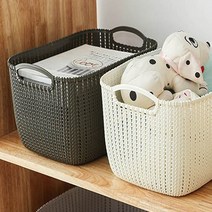 제이와이홀딩스 북유럽 라탄 바구니 수납 손잡이 왕골 소쿠리, 1개, 화이트(대)