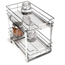 Home Zone Living 풀 아웃 서랍 캐비닛 정리함 - 최적의 주방 보관을 위한 2단 슬라이드 아웃 선반 너비 27.9cm(11인치) x 깊이 50.8cm(20인치)