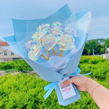 댕이네꽃밭 홀로그램장미 인형꽃다발 스마일꽃 생일선물 기념일 촬영소품, 포장지 투명색