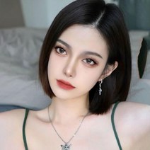 여성 시크 단발 머리 통가발 여자 가발 고열사