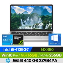 [사은품 증정!] HP 프로북 440 G8 2Z9B4PA i5 사무용 업무용 가성비 노트북 (코어i5-1135G7/MX450), 윈도우 포함, 16GB, 256GB, 코어i5, 실버