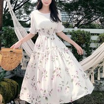 브이와이 여자 스모킹 하프 시폰 콘트라스트 롱원피스