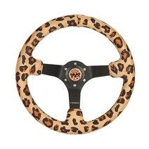 NRG Innovations NRG-RST-036MB-SV-BR 강화 스포츠 스티어링 휠 350mm (3피트) 깊이) 새비지 브라운 레오파드 프린트 극세사 비건 소재 매트 블랙
