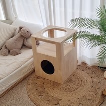 [루월드펫] 원목 고양이 숨숨집 투명 해먹 미니 캣타워, 그레이