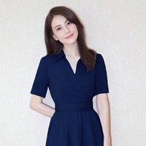반팔브이넥원피스 빅사이즈 여성의류 여름옷 뚱뚱한 슬림핏 허리보정 눈길을 끄는 소프트계열 코디 프렌치 3725175142