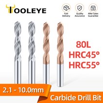 판금 공구 Tooleye 총 길이 80mm 초경 드릴 비트 HRC45 ° HRC55 단단한 금속 가공 CNC 공구 텅스텐 강철 훈련 2.1-10mm, 9.1mm