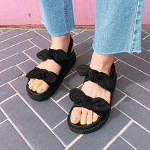 다주미샵 리본 스웨이드 스트랩 웨지 통굽 플랫폼 슬링백 샌들 4cm 레드 블랙 그린 소라