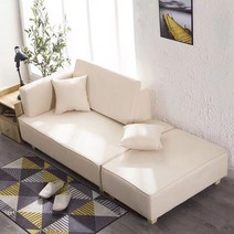 DFMEI 패브릭 소파 거실 작은 아파트 다다미 경제적 인 긴 의자 아름다움 소파 게으른 소파 침대 기술 천, 크림 화이트_페달