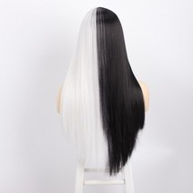 Is a wig Long Straight Black Mixed White Wigs Synthetic Women Wigs Cosplay Wig Yellow Purple Middle Part Daily Hairs, 01 24 inches, 01 black white