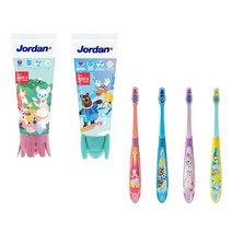 어린이 불소도포 조르단 2단계 치약 1개 3단계 칫솔 4개 초등학생 세트 초등 양치, 칫솔 4개(색상랜덤), 치약 1개(색상랜덤)