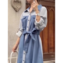 배합 원피스 디자인 감각 소중 기질 여신 범 긴팔 셔츠 치마 선녀 초선삼 계 초가을