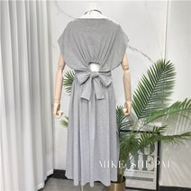 트렌디 순면 반팔 리본 오픈티 시보리 롱 투피스 KA6620