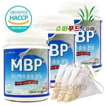 HACCP 식약처 인증 mbp 유 단백 추출물 단백질 MBP 유단백추출물 100% 유단백 추출물분말 유단백추출물분말100% + 슈퍼푸드.com 연자육 티백, 3세트, ( 통 200g + 1g )