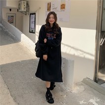 블링앤수 여성 심플 오버핏 롱 기모 원피스 KZZ335