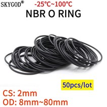 50pcs nbr o 링 씰 가스켓 두께 cs 2mm od 8 80mm 니트릴 부타디엔 고무 스페이서 내유성 와셔 원형 검정, 외경 8mm 내경 4mm, 검은색, 2.0mm