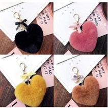 하트 퍼 키링 털방울 열쇠고리 키홀더 보들보들 몽글몽글, 1개