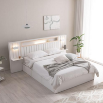 단독 특가! [삼익가구]히노 호텔식 프리미엄 편백나무 LED조명 빅수납 침대 SS Q K 슈퍼싱글 퀸 킹, 03. 슈퍼싱글 침대(7존독립매트 포함), 화이트