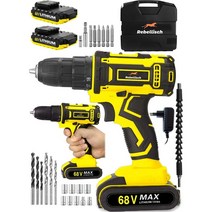 전동드릴 무선 충전 헤머 추천 Rebellisch 독일 68 V 10 Ah 전설적인 드릴 시리즈 임팩트 금속 기어 박스 더블 무선 드릴 27 피스 세트 전동 공구, 01 YELLOW_01 EU