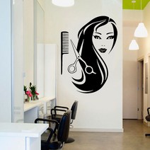 가구 Hairdressing Shop 벽 스티커 장식 아름다움 긴 머리 가위 Combs 살롱 전사 술 비닐 DIY E512, 02 하늘색_02 L 57x78cm