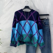 몬드 다이아 배색 루즈핏 소프트 니트