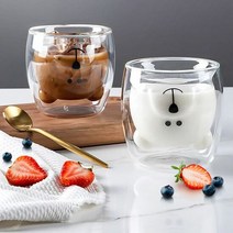 리빙나인 곰돌이 투명 이중 유리컵 250ml 유리잔 음료컵 투명유, 단품