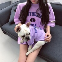 강아지커플룩 견주 올인원 여름옷 실내복 반팔 애견, 레드