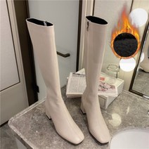 Slim Woman Knight Knee-high Boots Square 6CM Heel Ladies 지퍼 패션 부드러운 가죽 겨울 롱 부츠 2022 여성용 신발