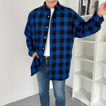 남자 루즈핏 사각 체크 빅사이즈 체크 남방