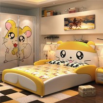 공주 침대 초등학생 주니어 여자아이 미끄럼틀 귀여운 캐침실, x, 노란색