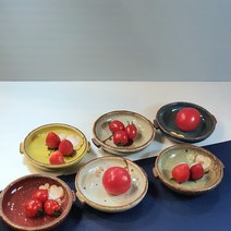 핸드메이드 도자기 손잡이 찬기 앞접시 반찬그릇 진달래 미니, 레드