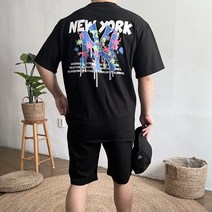 남자 시티 페인팅 반팔 반바지 여름 회색 커플 트레이닝 세트 2컬러