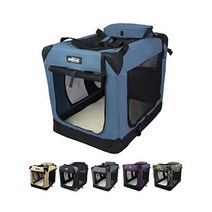 EliteField 3-Door Folding Soft Dog Crate with Carrying Bag and Fleece Bed (2 Year Warranty) Indoor &, Blue Gray, 20