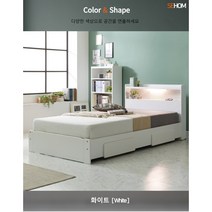 카이 LED침대+단면 OR 무소음 매트리스, 서랍형(서랍있음), 무소음 핀폼텍스 매트리스, 화이트