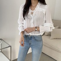 쓰리타임 / 프릴 셔링 스트랩 러블리 블라우스