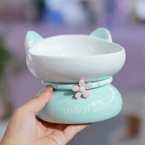 고양이 세라믹 식기 블랙헤드 턱드름 방지 경추보호, M-중간, 티파니 블루